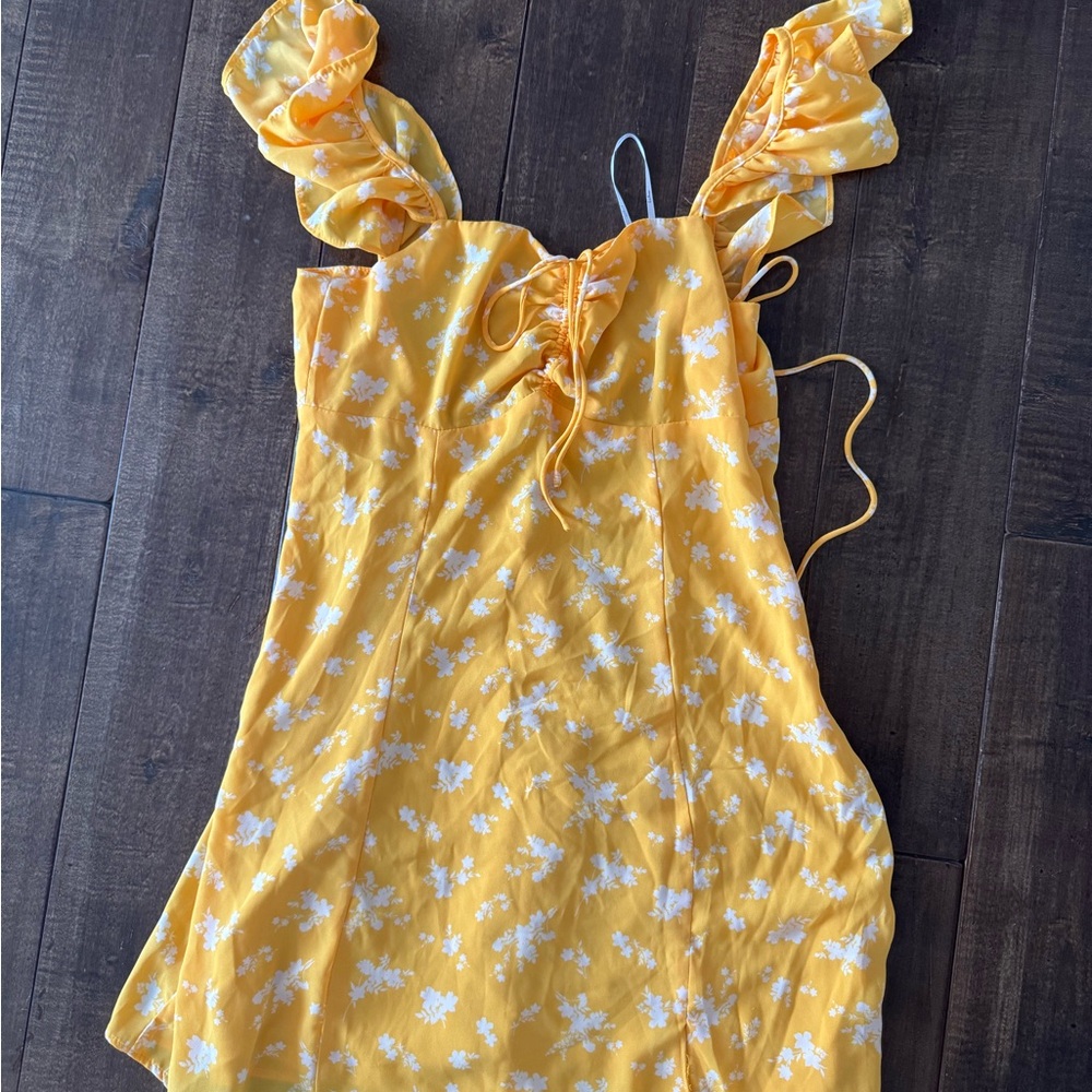 Yellow Floral Ruffle Dress